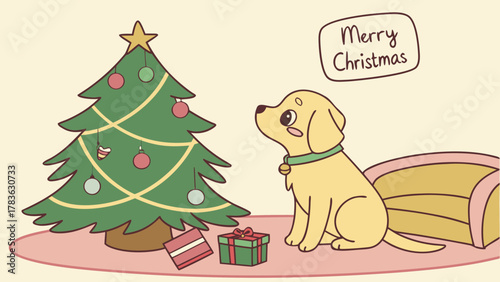 Magical Snowy Forest Night with Glowing Christmas Tree and Starry Sky