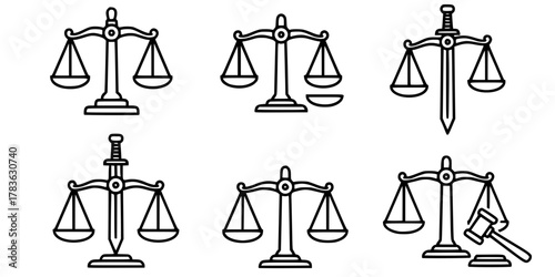 scales of justice icon set vector
