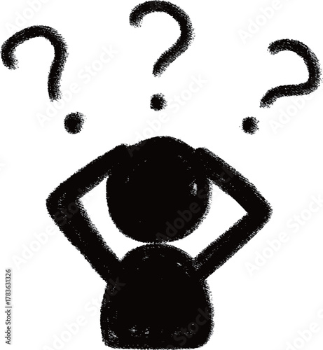 手描きペイントの人物シルエットアイコン、頭を抱えて困惑しているポーズ、上半身　Adobe Illustrator Artwork