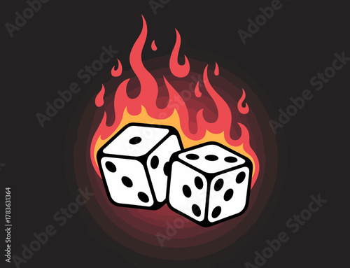 This striking image combines two white dice engulfed in flames, symbolizing the thrill of taking risks and the uncertainty inherent in games and life choices.