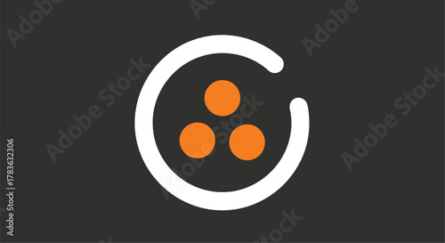Abstract circular logo design with orange dots and white outline silhouette