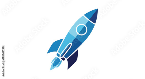 A streamlined blue rocket taking off into the vast expanse silhouette