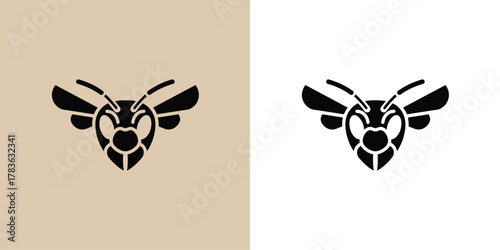 Stylized black hornet or wasp head logo design, a powerful and minimalist insect icon for a brand