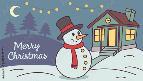 Magical Snowy Forest Night with Glowing Christmas Tree and Starry Sky