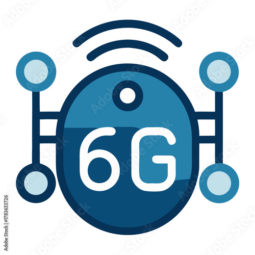 Futuristic 6g network technology icon with radiating signals