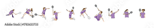 Dynamic badminton player silhouettes vector illustration set  sport graphic icon White background. Collection of badminton silhouettes in different posses clipart vector illustration.