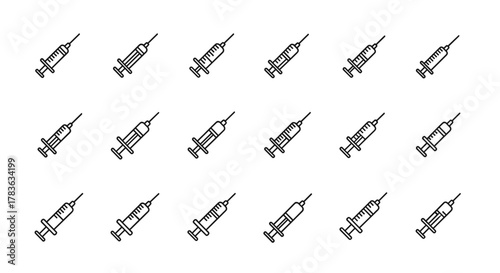 Seamless pattern of outline syringe symbols for graphic and web design, apps, adverts, and various cards. This vector cartoon illustration features a clean white background with an ordered set of