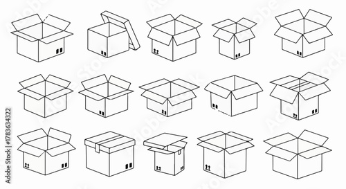 Open Box Outline Icon Set – Packaging, Shipping & Storage Vector Collection
