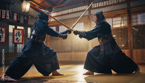 Kendo Fighters Training in Dojo