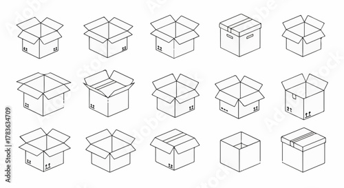 Open Box Outline Icon Set – Packaging, Shipping & Storage Vector Collection