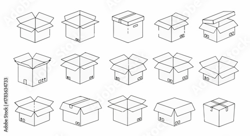 Open Box Outline Icon Set – Packaging, Shipping & Storage Vector Collection