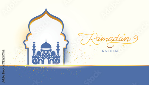 Ramadan kareem ornate mosque silhouette background, for greeting card, banner