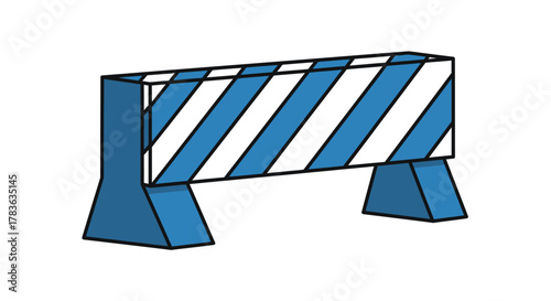 Blue and white striped barrier illustration with a distinct outline silhouette
