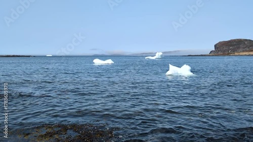 Floating iceberg in the Hay cove close to l'Anse aux Meadows National Historic Site (Hay Cove, Newfoundland, Canada)