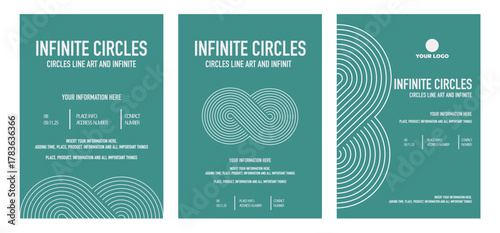 Infinites lines art vector, geometric  infinite shape with line art style. green color. Simple poster template, vectorized  lines art template. Blue template poster, leaflet. Set of vector posters.