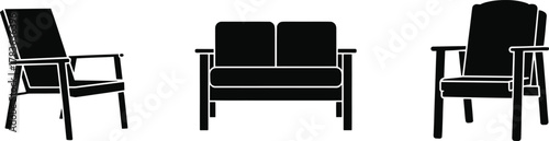 Silhouette chair set, lounge and sofa design, modern and classic styles, interior furniture, cad drawing, flat vector illustration