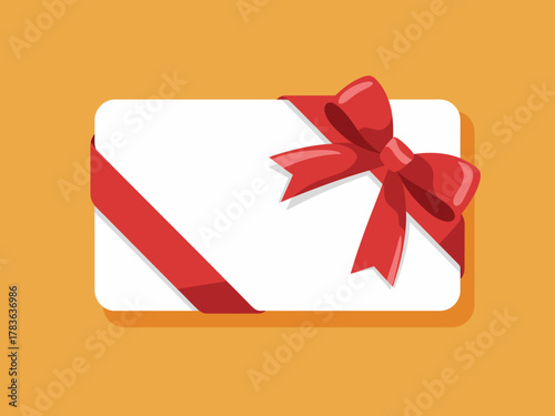 A beautifully designed gift card adorned with a vibrant red ribbon and bow, perfect for any occasion, showcasing elegance and charm in gifting experiences.