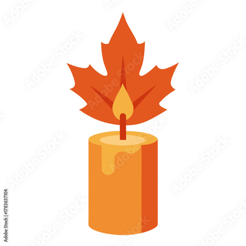 Thanksgiving day candle with autumn flame and maple vector illustration