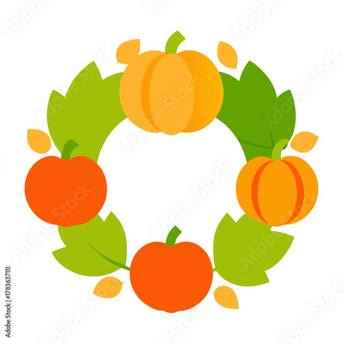 Thanksgiving day harvest wreath with pumpkins and vector illustration