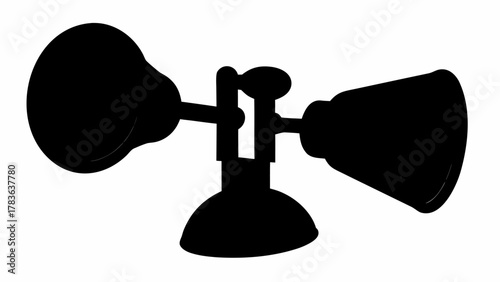 Silhouette of an antique candlestick telephone with receiver and transmitter shown in black color 100 char