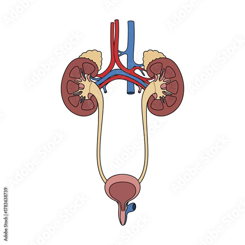 Anatomical vector illustration of the human urinary system.