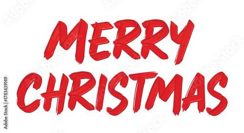 Bold red brush stroke lettering spelling merry christmas on a clean white background for holiday greetings