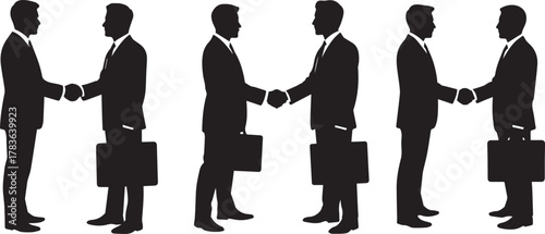 Silhouettes of Bsinessmen shaking hands with briefcases in a repeating pattern
