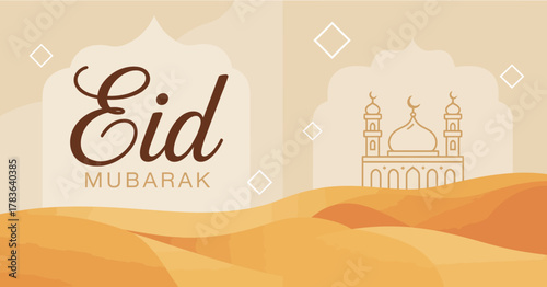 Tableau sur toile This image showcases a stunning Eid Mubarak greeting card featuring elegant typography and beautiful Islamic elements, celebrating the spirit of the festive occasion and cultural heritage