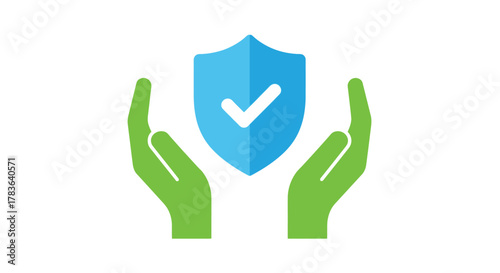 Hands protecting a shield with a check mark flat design silhouette