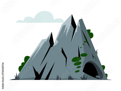 This image depicts a rugged mountain landscape with green plants at its base, symbolizing nature's beauty and resilience, ideal for outdoor or environmental themes.