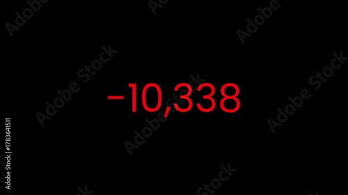 Rapid Negative Number Counter in Red on Black Background | Loss, Deficit, Financial, Bad Statistics