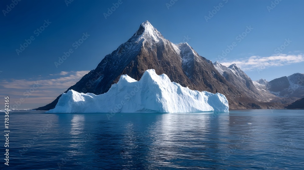 custom made wallpaper toronto digitalA majestic iceberg floats in calm Arctic waters before dramatic snow capped mountains under a clear blue sky