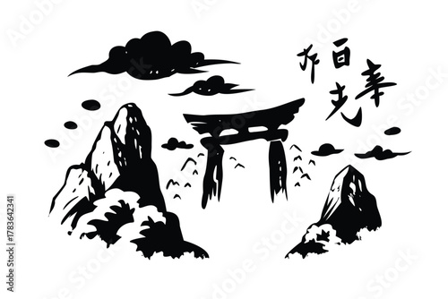 Japanese Torii Gate Vector  Sumi-e