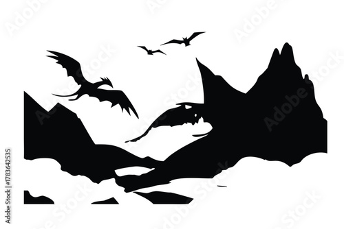 Dragon and Mountain Silhouette Vector