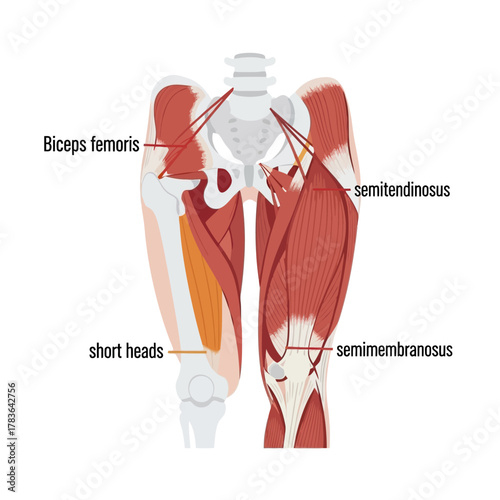 Hamstring Muscles Anatomy - Biceps Femoris, Semitendinosus, Semimembranosus, and Short Heads.