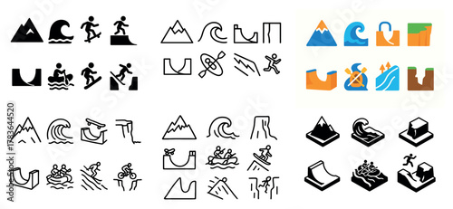 Adventure sports icons collection for outdoor activities