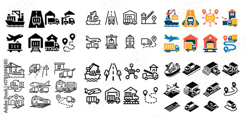 Transportation and logistics icon set collection