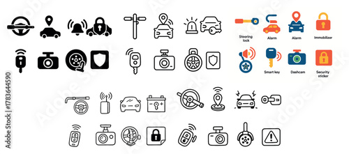 Car safety icons collection for security and alerts