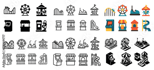 Amusement park ride icon collection