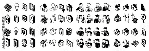 Renewable energy and technology icon set