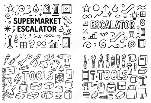 Hand-drawn tools and symbols design collection