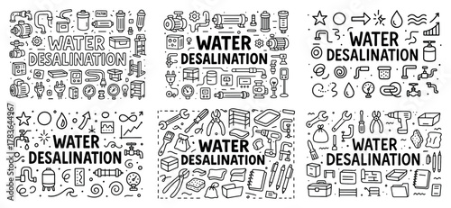 Water desalination process tools and icons