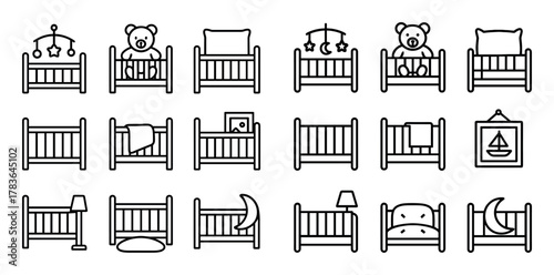 Minimalist Baby Crib Icons