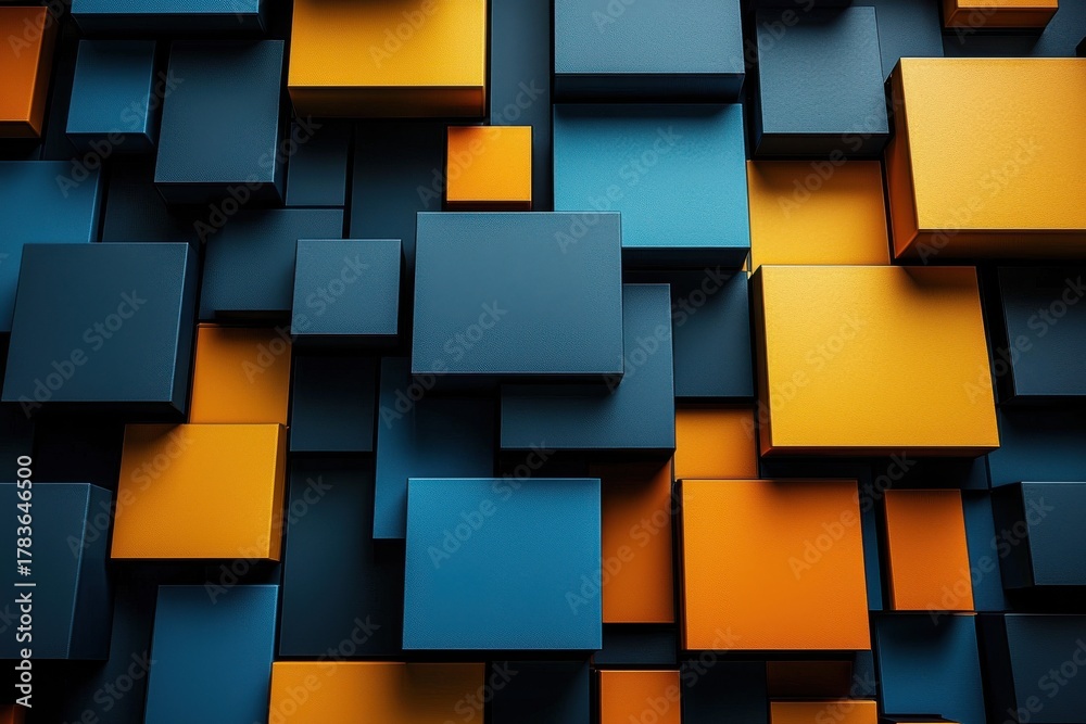 Fototapeta premium Abstract geometric pattern with blue and yellow tiles