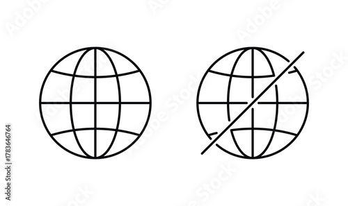 Online and offline Line Icons. Globe icon, internet connection. Vector illustration