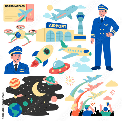 Aviation and Space Themed Illustration Collection