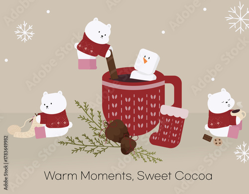 따뜻한 코코아와 함께하는 사랑스러운 겨울 친구들의 행복한 순간