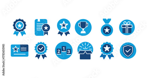 Collection of award, achievement, loyalty, and quality flat icons