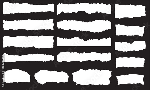 Background pieces of torn white paper, scraps of ripped teared sheets with jagged edges