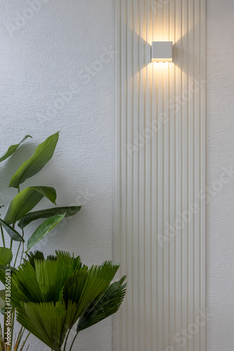 wall with panel, plants and light, balcony